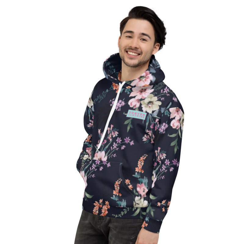 Flores Amoris Premium Hoodie, floral patterned hoodie lined with fleece