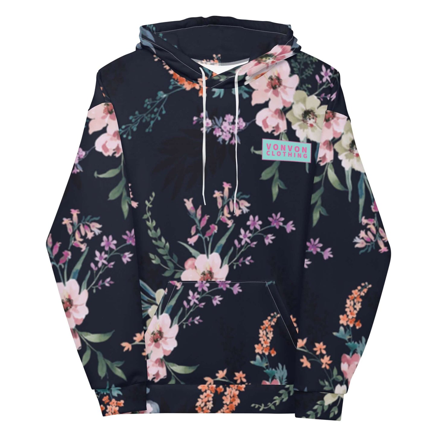 Flores Amoris Premium Hoodie, floral patterned hoodie lined with fleece